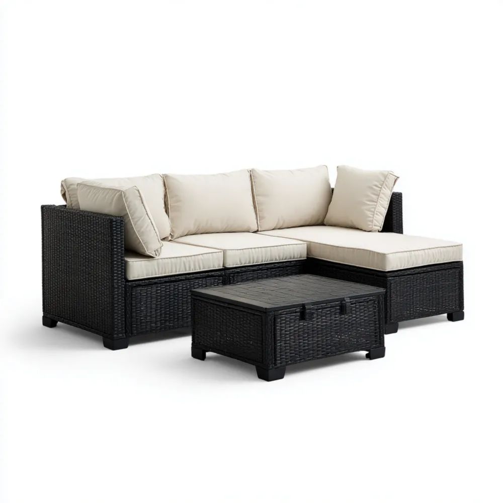 Set di divani da esterno in rattan sintetico 150x75x64 cm con cuscini Beige – Design modulare