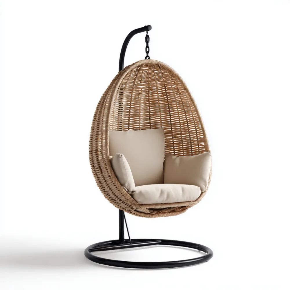 Poltrona sospesa in rattan intrecciato 95x75x195 cm con cuscini Beige - Design moderno