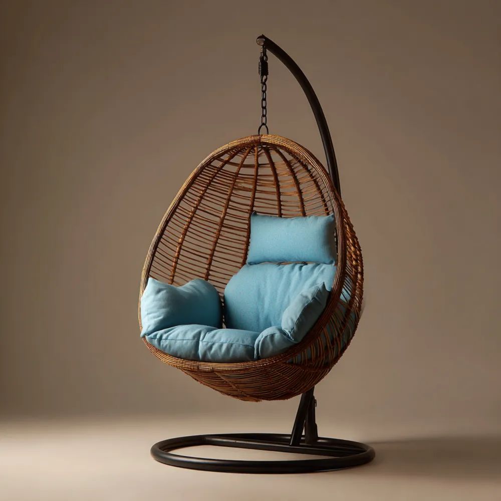 Sedia Sospesa in Rattan 105x75x195 cm Imbottita – Colore Blu