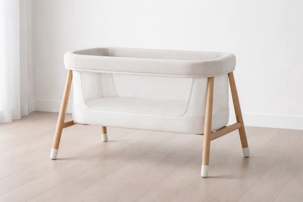 Berceau Bébé en Bois et Tissu Maille Blanc-Formavelo