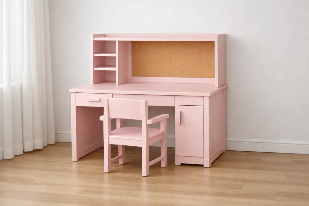 Bureau et Chaise pour Enfant en Bois avec Panneau de Liège Rose-Formavelo