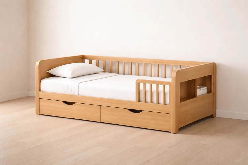 Lit banquette en chêne avec tiroirs de rangement 203x98x80 cm-Formavelo