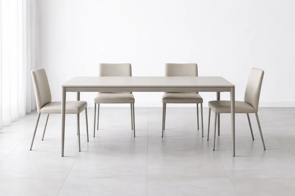 Ensemble Table en MDF et Métal avec 4 Chaises Similicuir Beige-Formavelo
