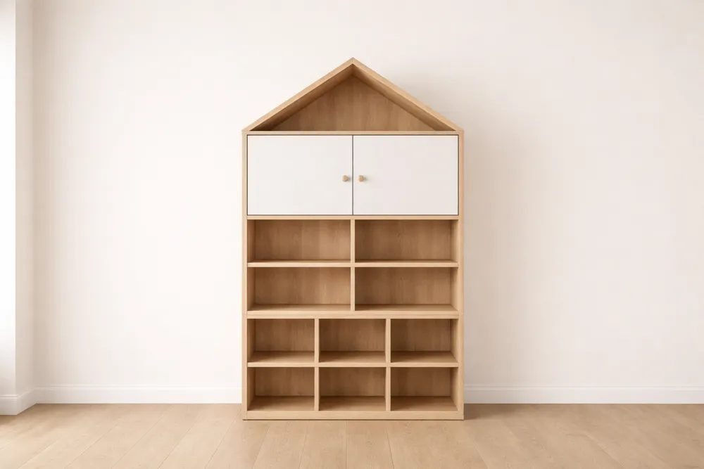 Bibliothèque Forme Maison en MDF Beige/Blanc-Formavelo