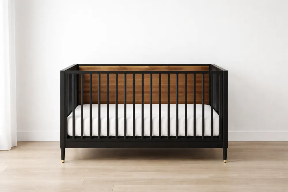 Lit bébé en métal et bois noir avec matelas-Formavelo