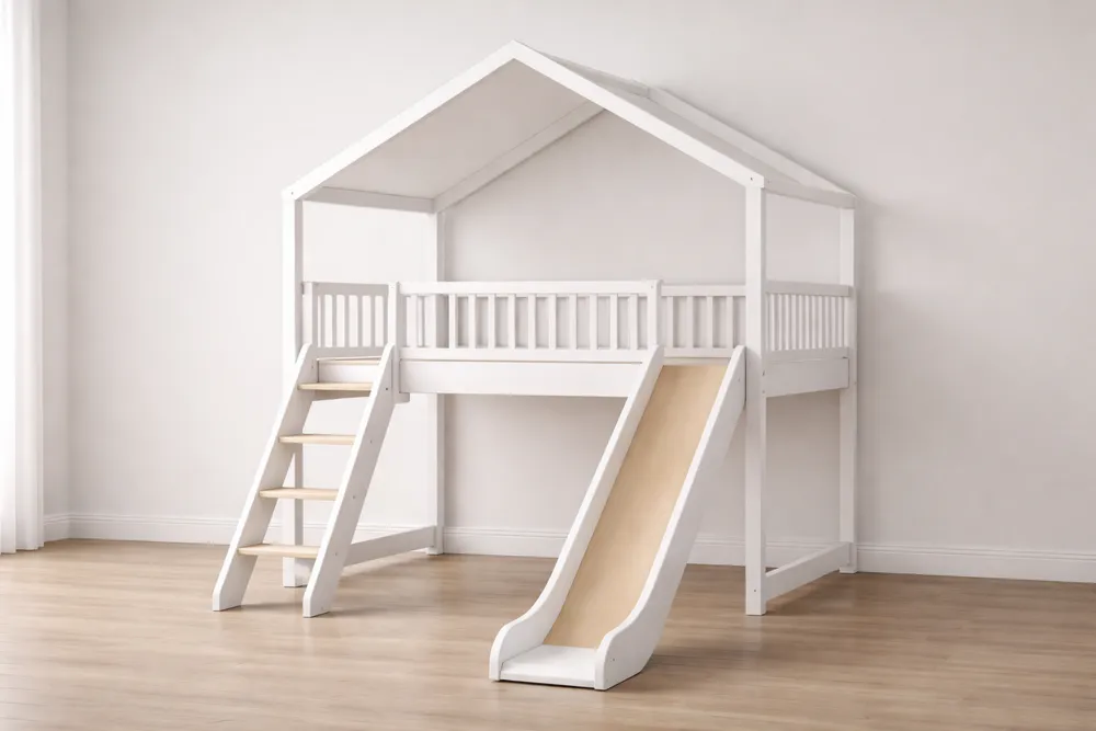 Lit Enfant avec Toboggan en Bois Blanc-Formavelo