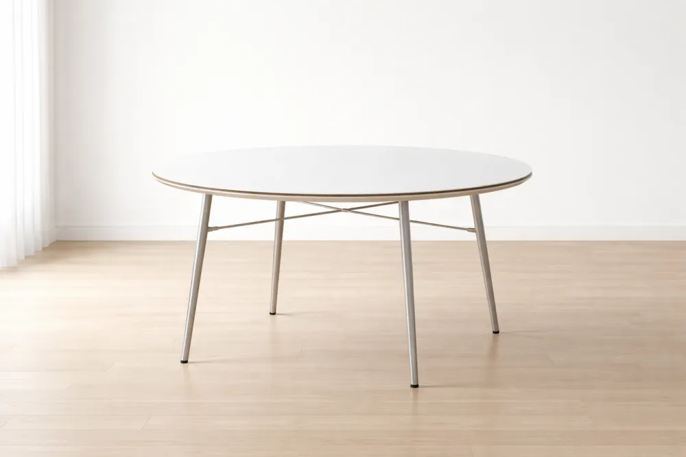 Table Ronde en MDF et Acier Blanc-Formavelo