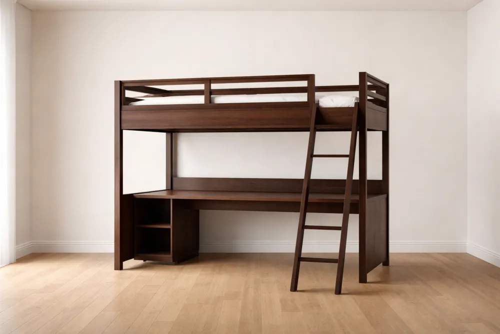 Lit mezzanine en bois avec bureau intégré marron-Formavelo