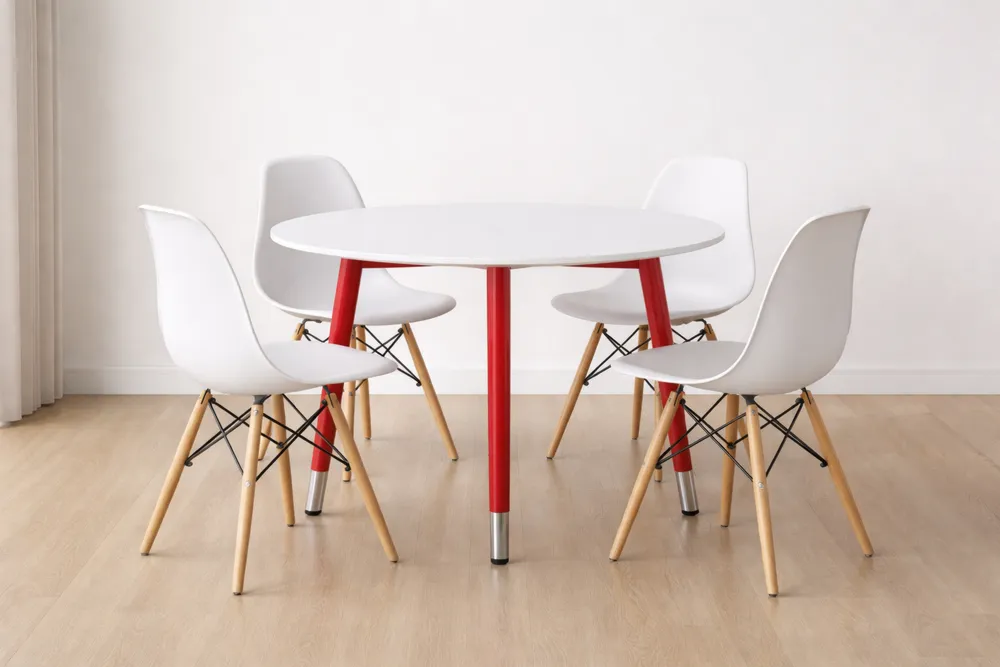 Ensemble table ronde et 4 chaises en plastique et hêtre-Formavelo