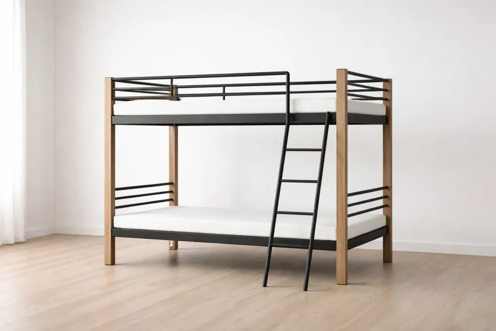 Lit superposé en métal et bois avec échelle-Formavelo