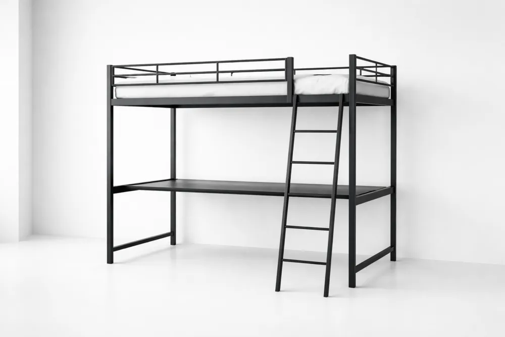 Lit mezzanine en métal noir avec bureau intégré-Formavelo