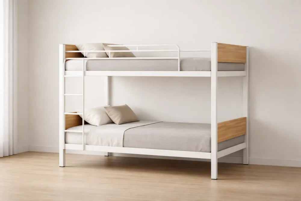 Lit superposé en métal et bois Blanc 200x90×160 cm-Formavelo