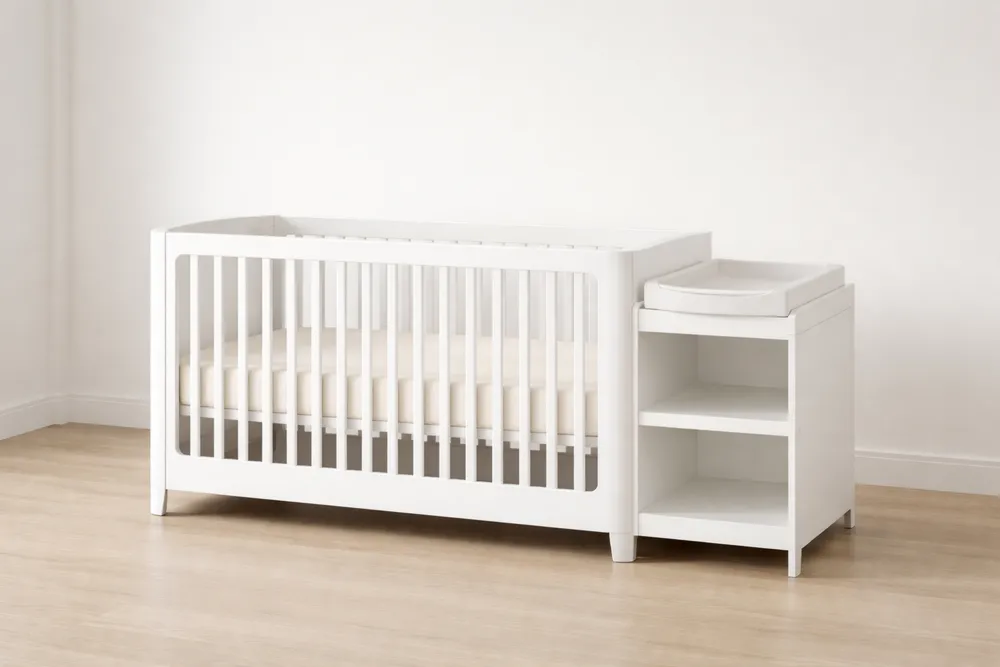 Lit bébé combiné table à langer en bois MDF Blanc-Formavelo