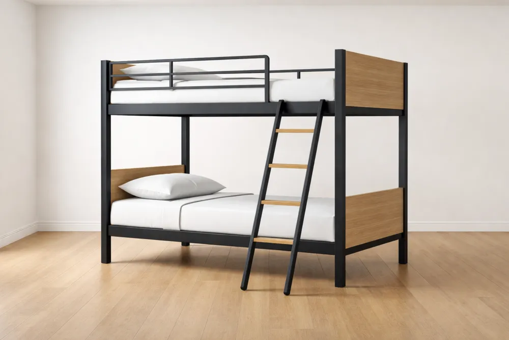 Lits superposés en métal et bois Noir/Bois-Formavelo