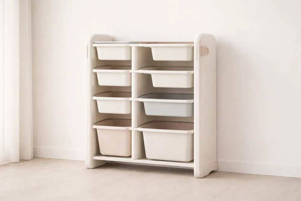 Meuble de rangement avec 8 bacs en plastique beige-Formavelo