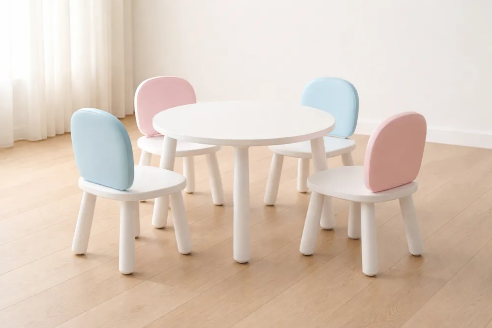 Ensemble table et chaises pour enfants en bois blanc avec dossiers roses et bleus-Formavelo