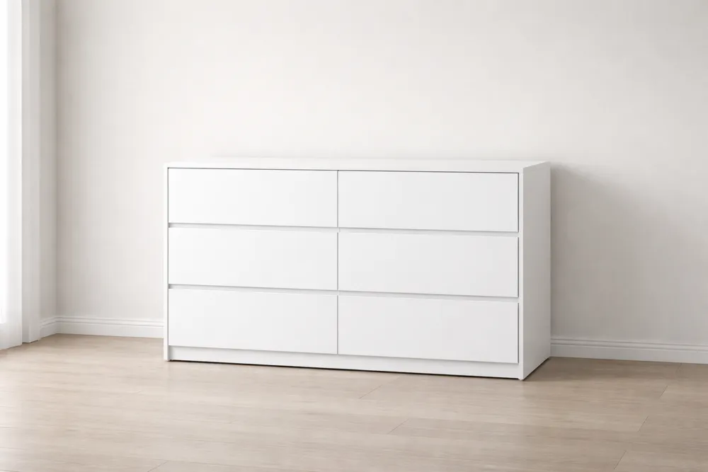 Commode 6 tiroirs en bois aggloméré Blanc 140x75x40 cm-Formavelo