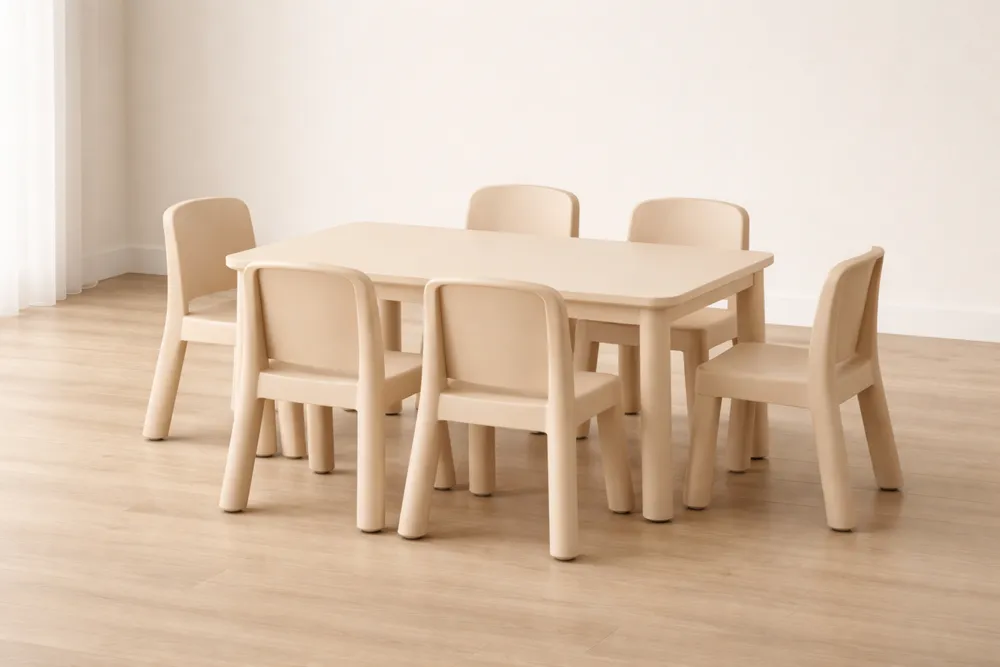 Table et Chaises pour Enfants en Polypropylène Beige 6 Places-Formavelo