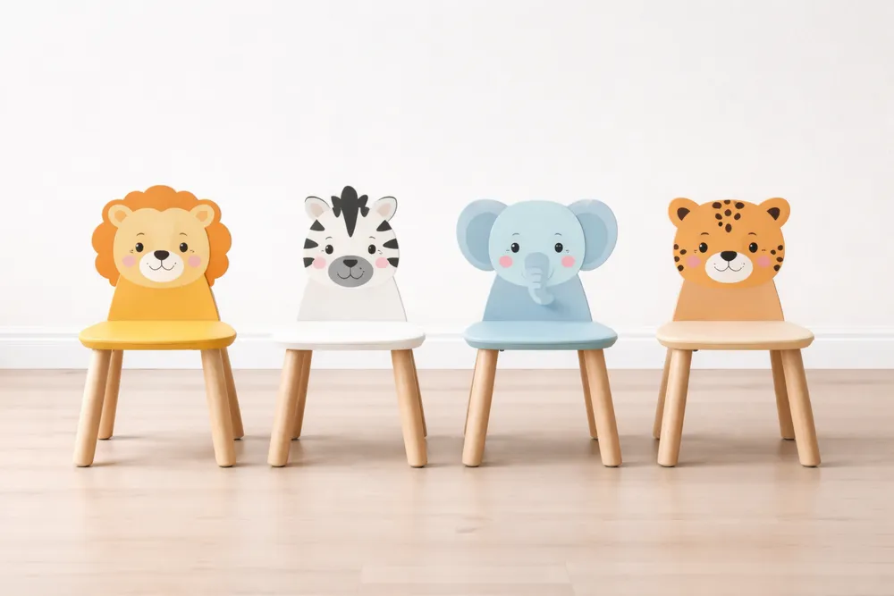 Chaises Enfants Animaux Forme Bois Multicolore Lot de 4-Formavelo