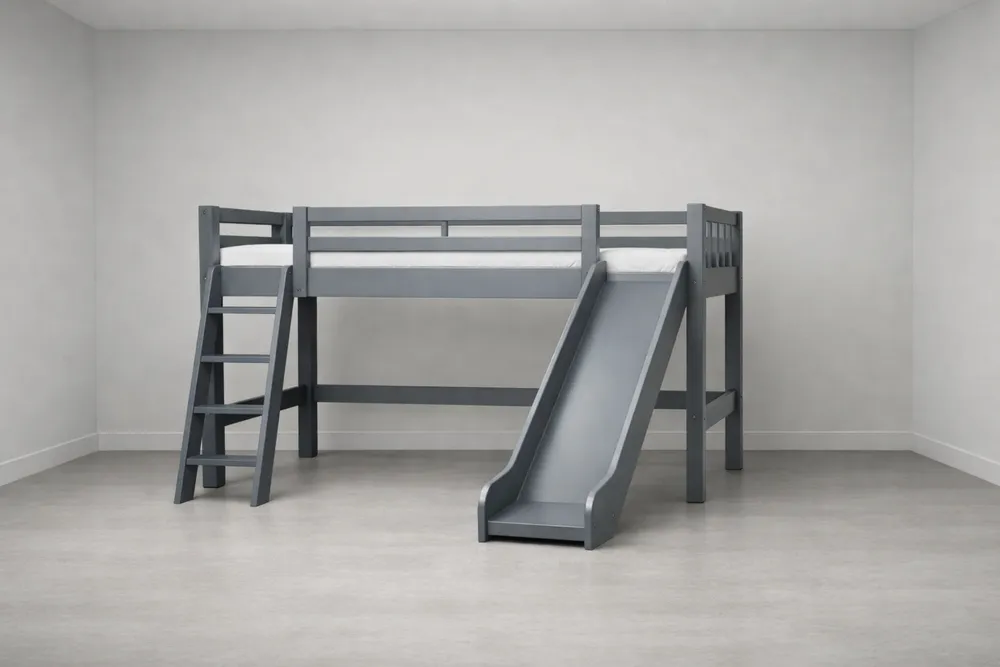 Lit mezzanine en bois avec toboggan Gris-Formavelo