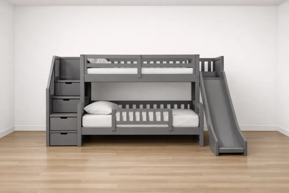 Lit superposé en bois avec toboggan gris-Formavelo
