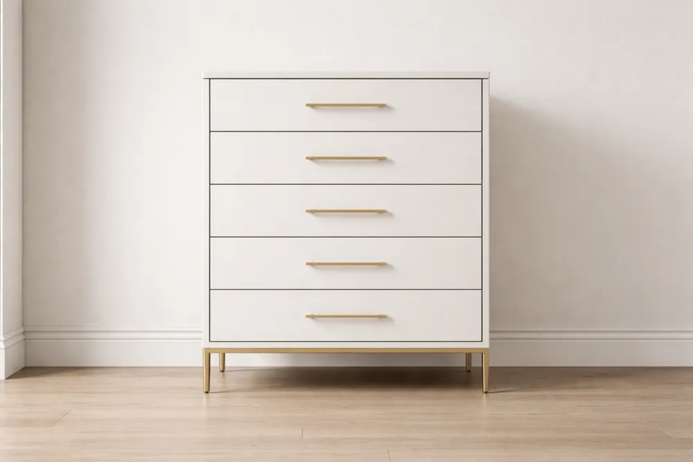 Commode à tiroirs en MDF Blanc avec pieds en métal doré 100x80x40 cm-Formavelo