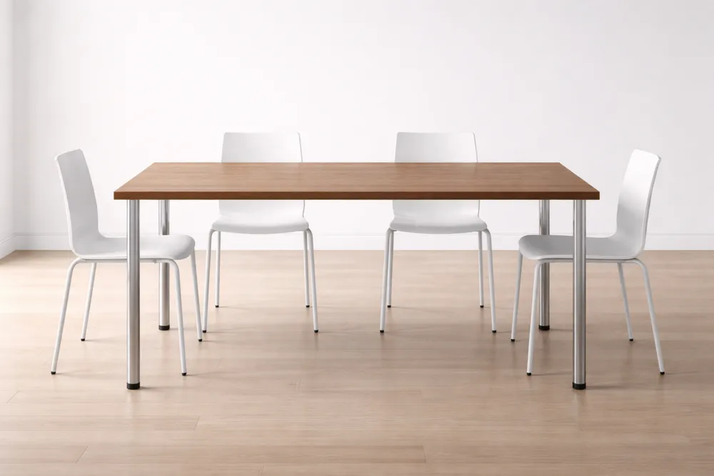 Table à manger rectangulaire en bois et métal avec 4 chaises en plastique-Formavelo