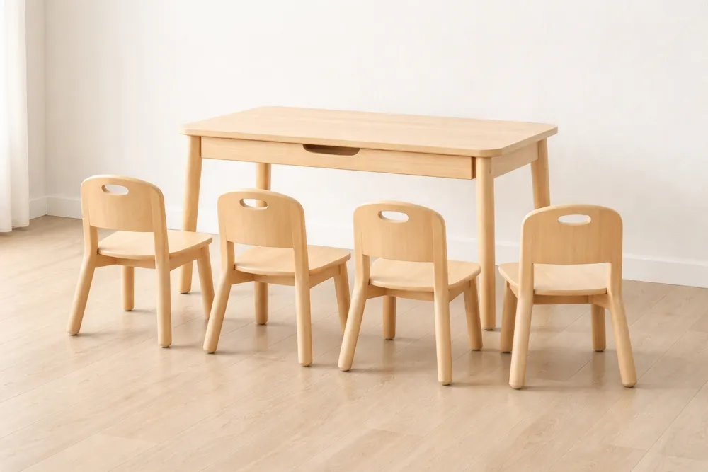 Ensemble table et chaises en bois massif pour enfants-Formavelo