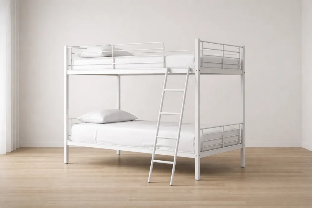 Lit superposé en métal blanc avec échelle-Formavelo