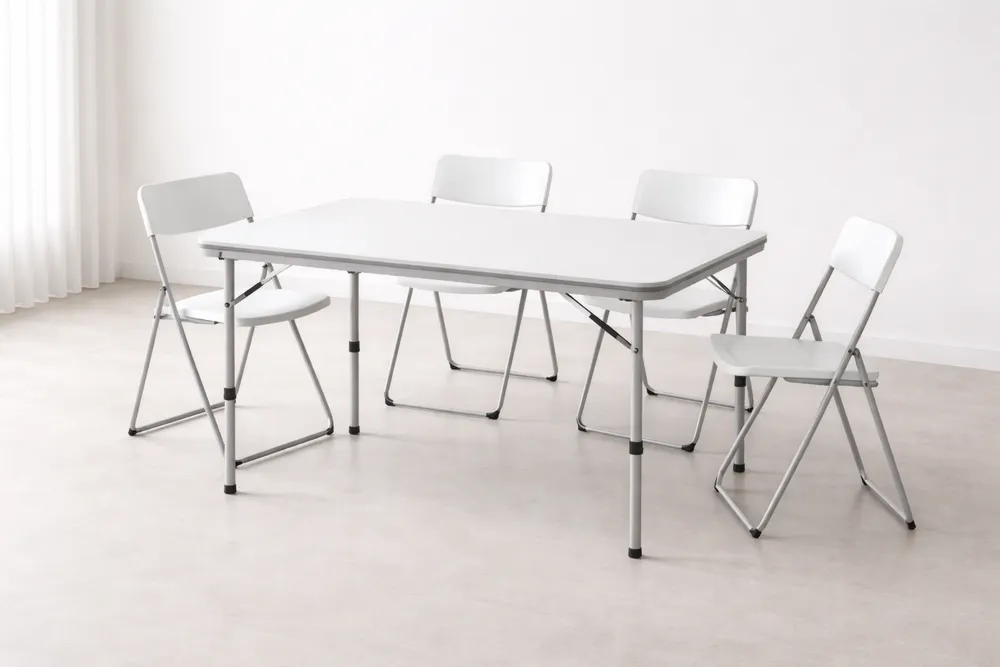 Ensemble table et 4 chaises pliantes en acier et polyéthylène blanc-Formavelo