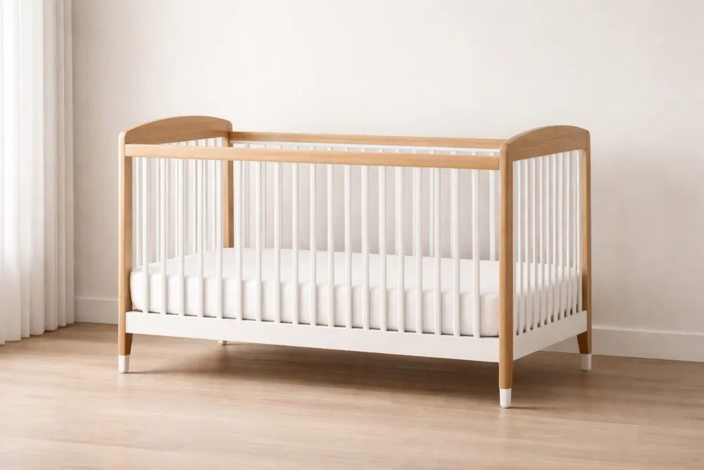 Lit bébé en Bois Naturel et Blanc 120x60×85 cm-Formavelo