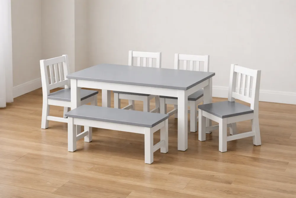 Ensemble de Table et Chaises Enfant en Bois Blanc/Gris-Formavelo