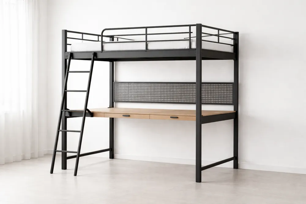 Lit mezzanine en métal et bois avec bureau intégré-Formavelo
