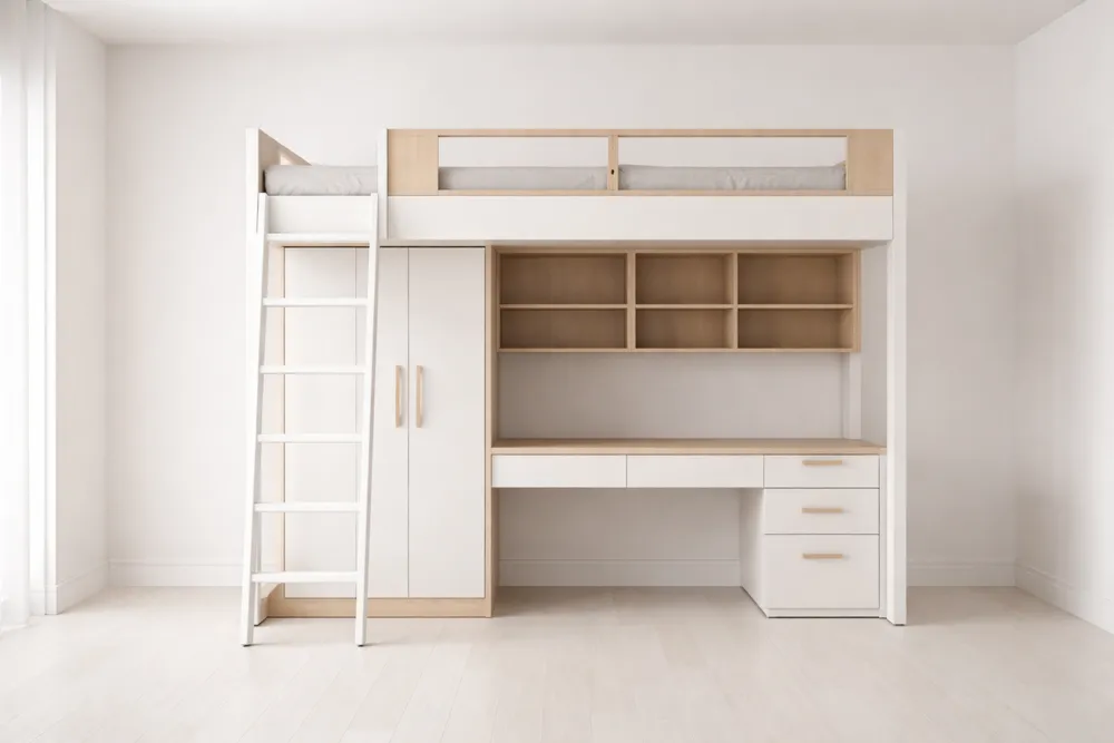 Lit Mezzanine avec Bureau Bois et MDF Blanc Beige 200cm x 100cm x 180cm-Formavelo