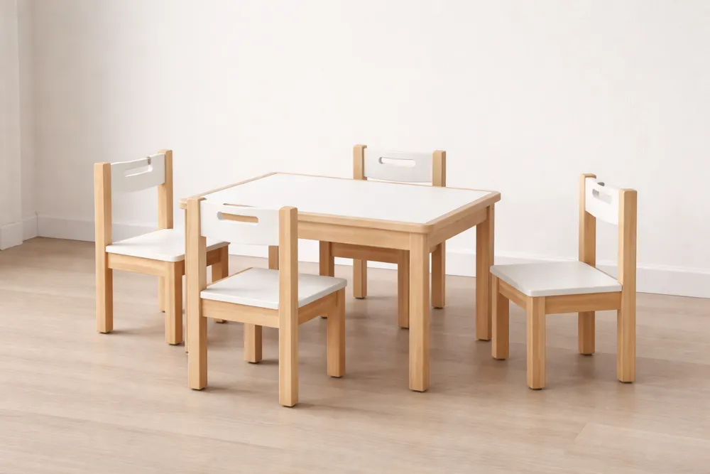Ensemble Table et Chaises Enfant Bois MDF Blanc et Bois Clair-Formavelo
