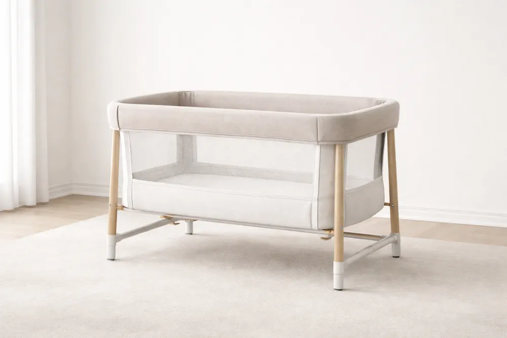 Berceau bébé en hêtre et polyester Blanc/Beige-Formavelo