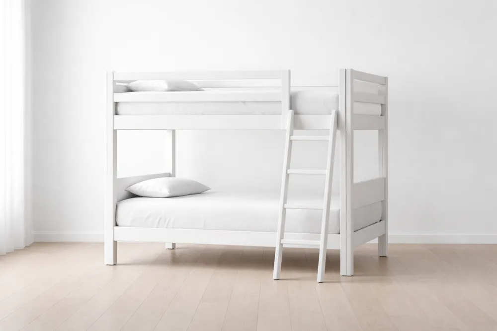 Lit superposé en bois blanc avec matelas et oreillers-Formavelo