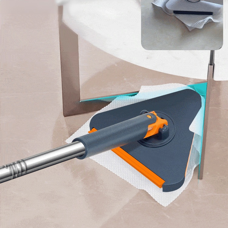 Triangular mop head for reaching corners with soft cotton washcloth
