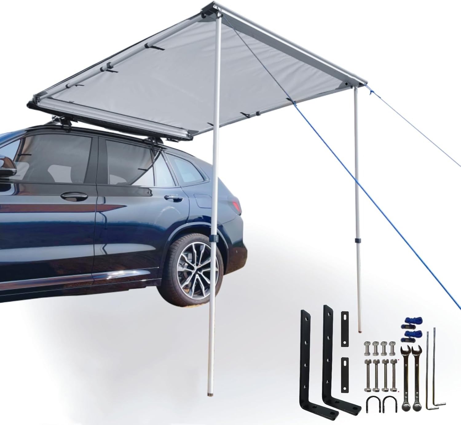OUTDOOR Car Awning 4.9x6.5ft Roof Rack Pull-Out Sun Shelter Canopy, Waterproof 4x4 Vehicle Side Overland Awning Camping, Gray