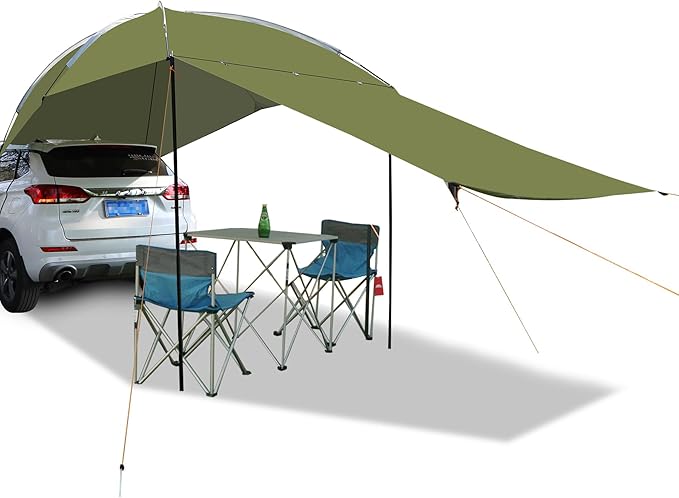 Waterproof Car Awning Sun Shelter, Portable Auto Canopy Camper Trailer Sun Shade for Camping, Truck, SUV, Vehicle