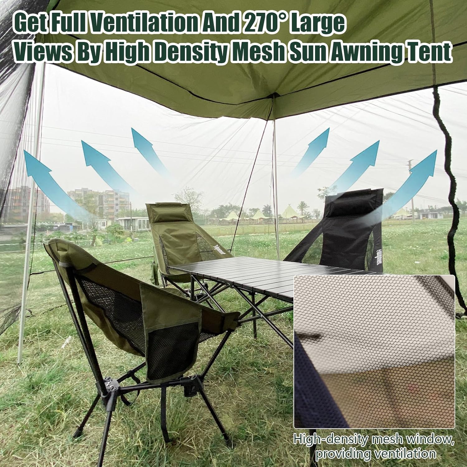 SUV Tailgate Tent - Car Awning with Mosquito Net, Ventilation & Airflow Design - 9.5FT X 6.5FT X 6.5FT (LxWxH) Army Green