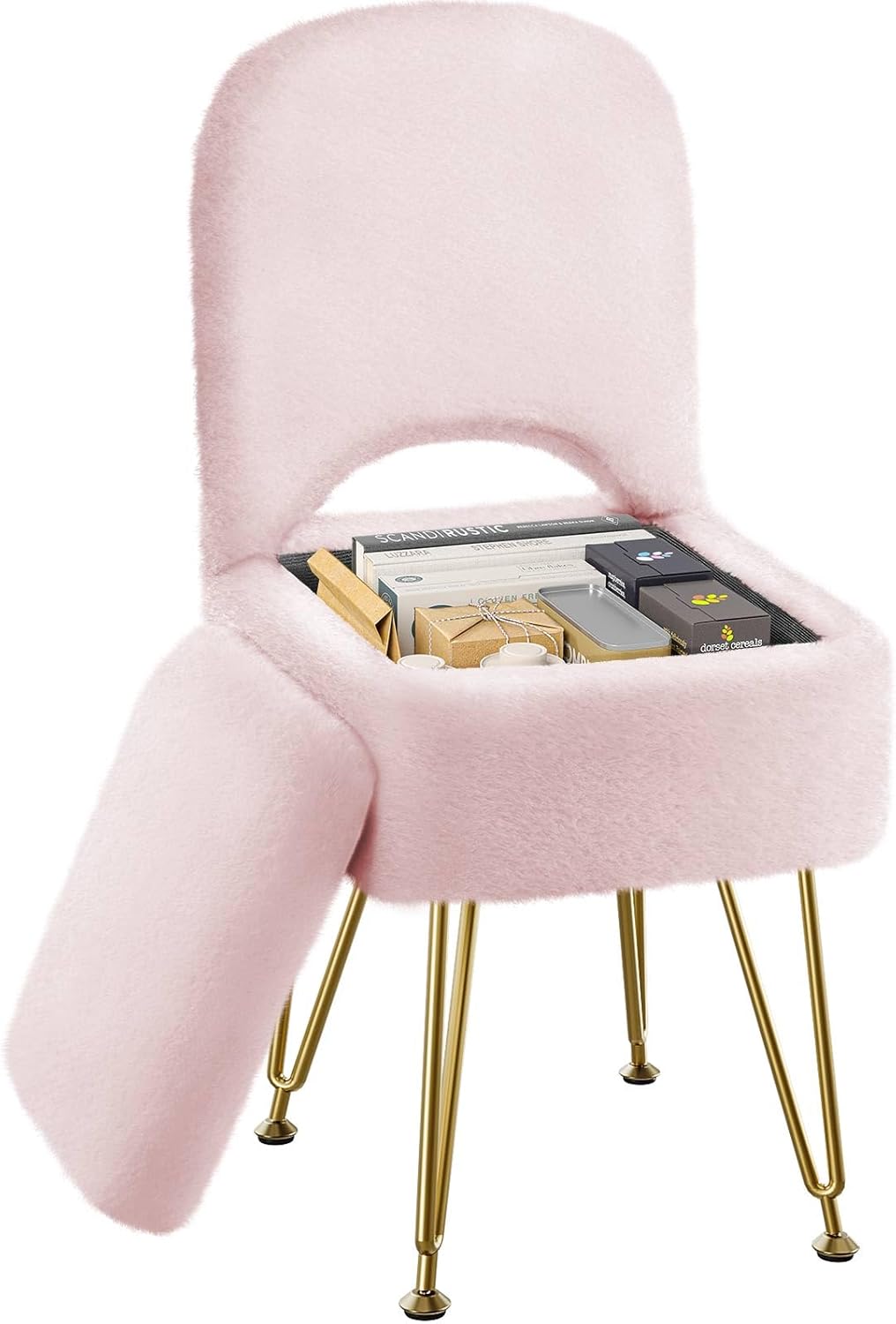  Small Vanity Stool Chair with Storage and Folding Back