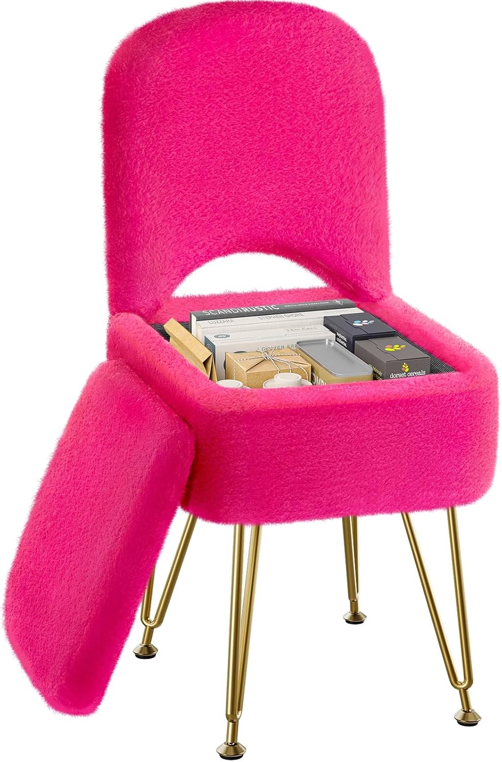  Small Vanity Stool Chair with Storage and Folding Back