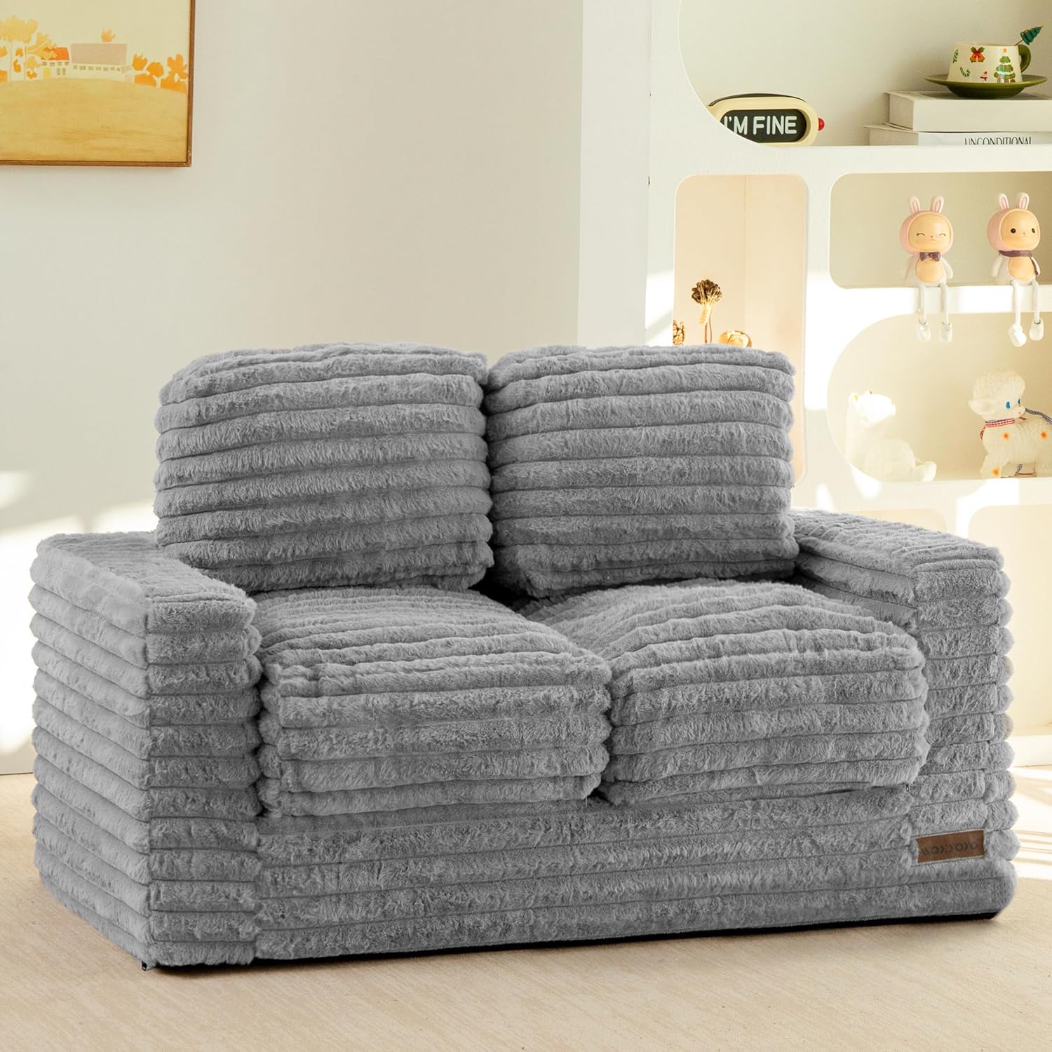  Kids Bean Bag Chair, Comfy Faux Fur Bean Bag Sofa with Filler