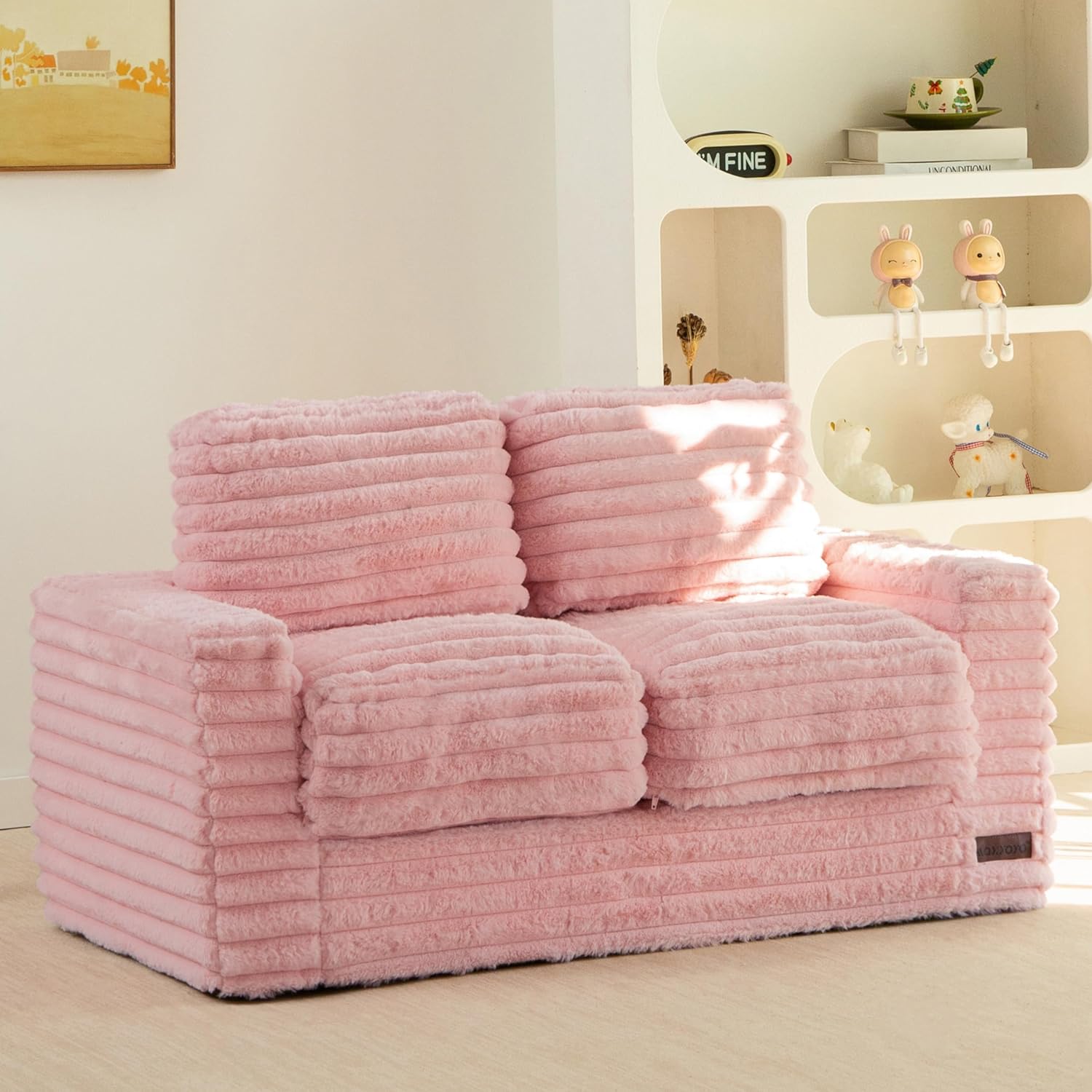  Kids Bean Bag Chair, Comfy Faux Fur Bean Bag Sofa with Filler