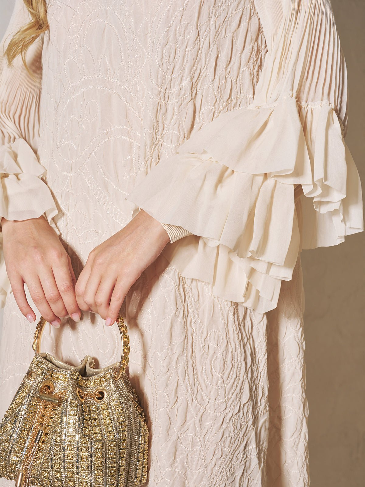 Floral Appliqué Embroidered Ruffle Dress