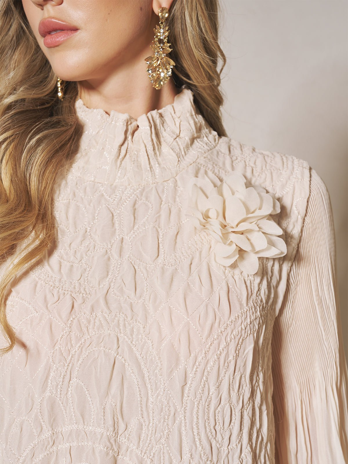 Floral Appliqué Embroidered Ruffle Dress