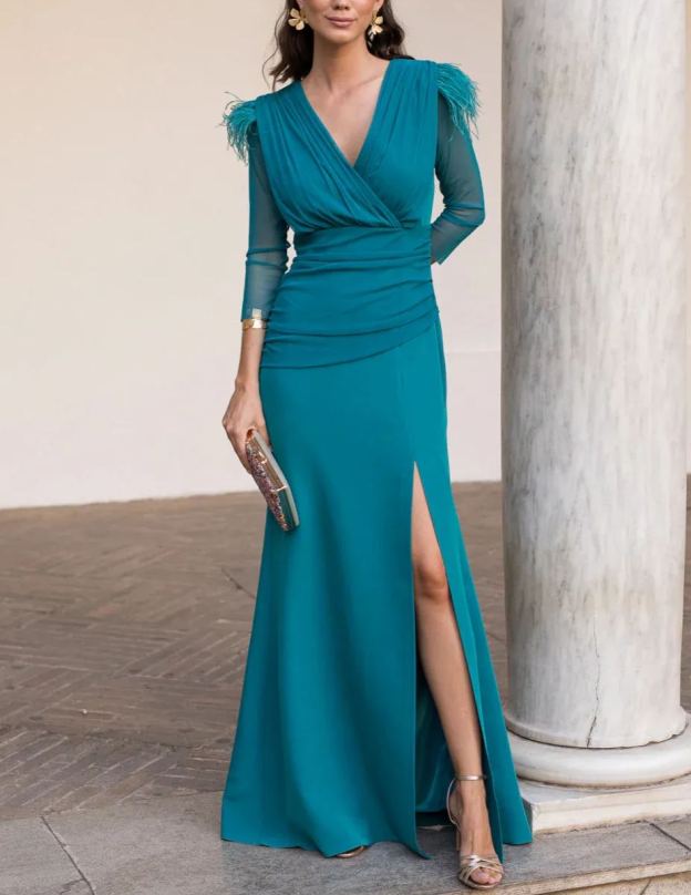 Green wide draped midi dress