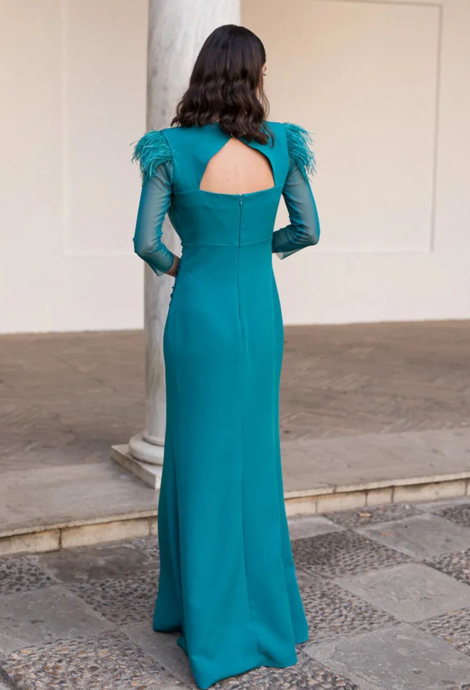 Green wide draped midi dress
