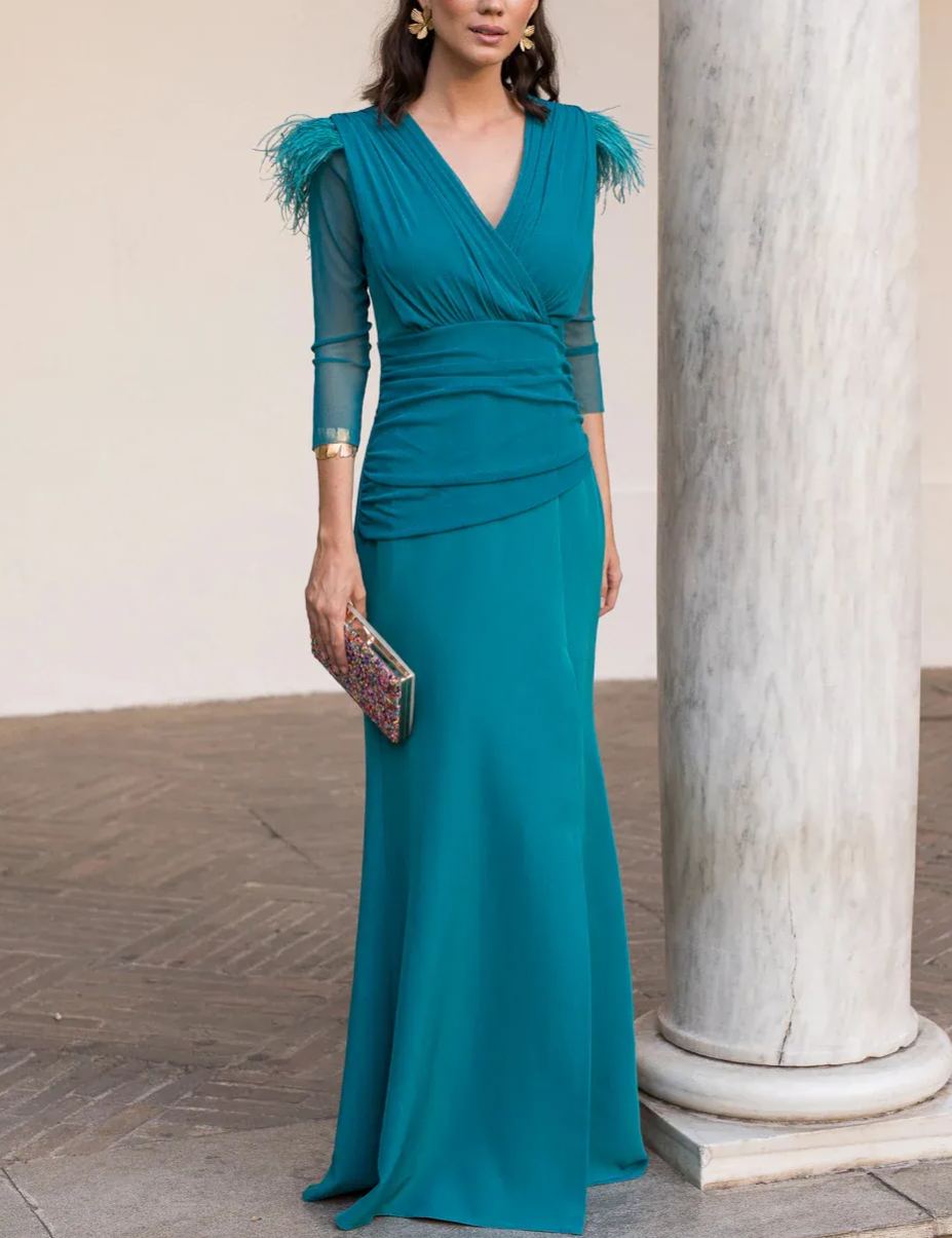 Green wide draped midi dress